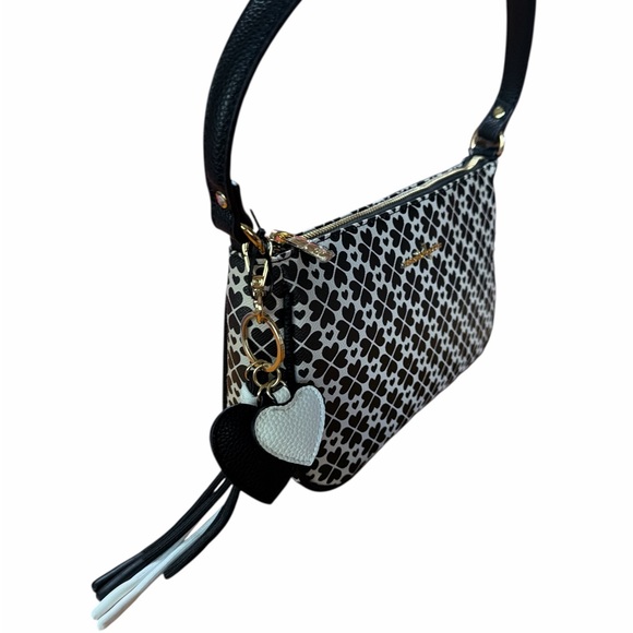 NANETTE LEPORE Fiona Logo Heart Geo Baguette Black Bag w/ Card Wallet Set - Picture 5 of 15